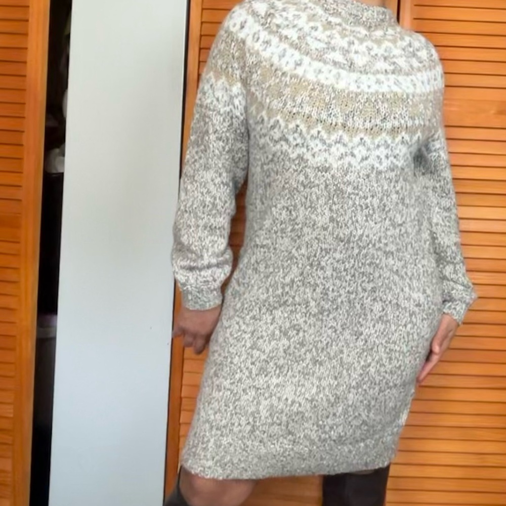 LOFT Long Sleeve Beige and Cream Sweater Dress